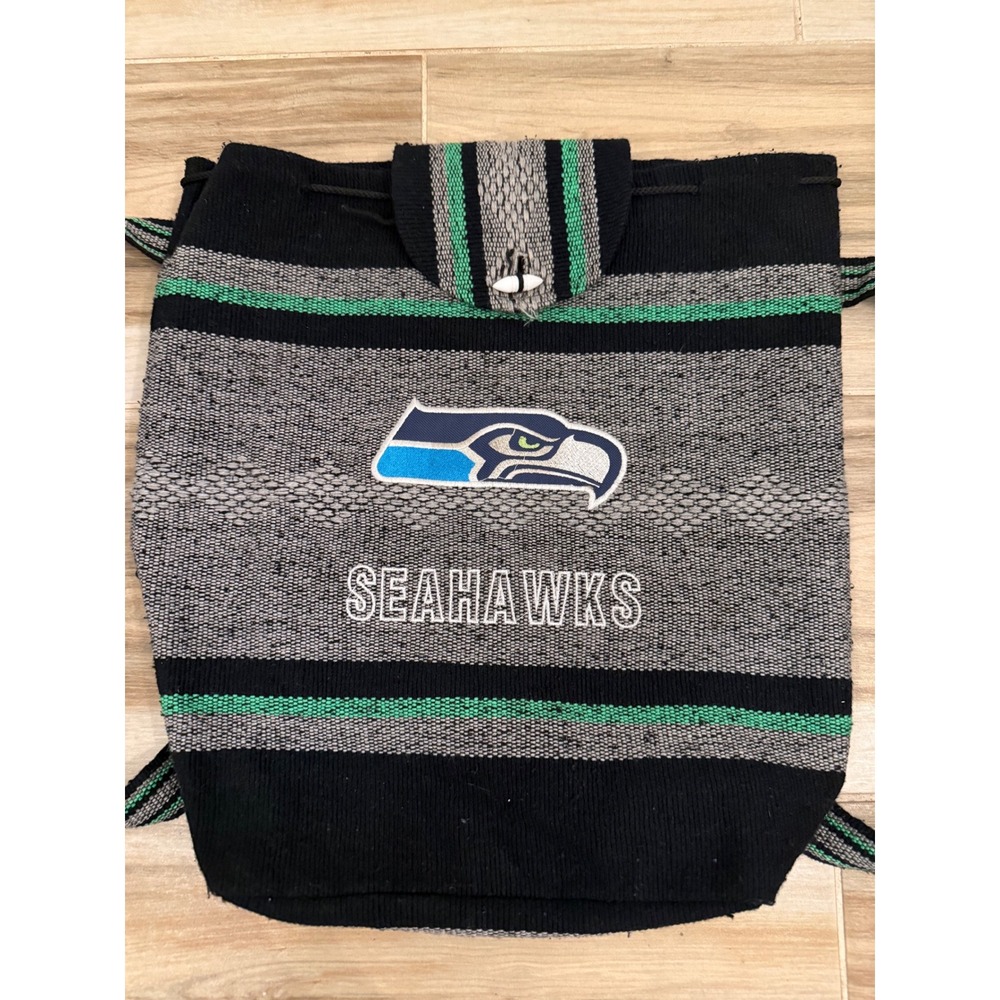 Seattle Seahawks Woven Baja Backpack Striped Drawstring Bag NFL Fan Gear Black